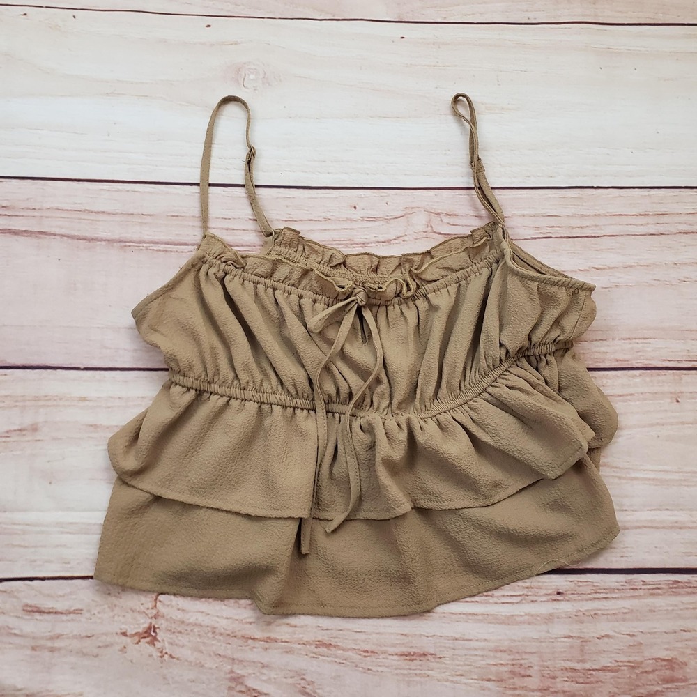 Wild Fable Cami Top Womens‎ Small Beige Tiered Ruffle Peplum Spaghetti Strap